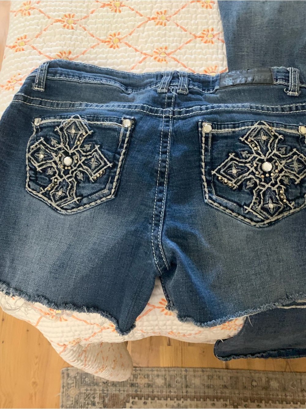 Soundgirl Dark Blue Embroidered Denim Shorts